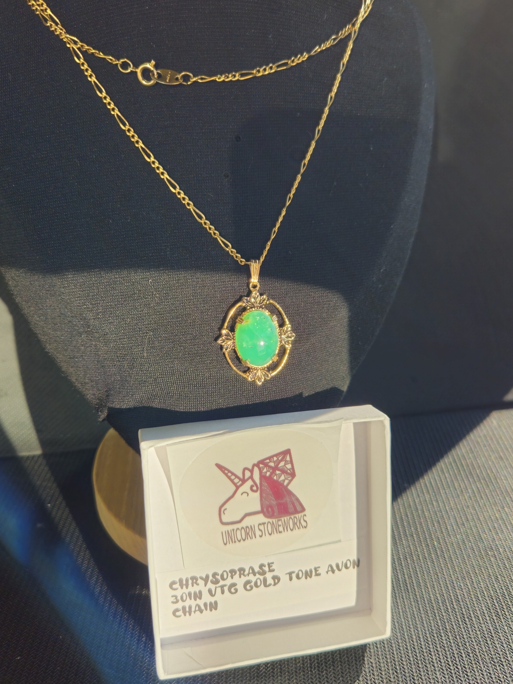 Gold-Tone Chrysoprase Pendant Necklace - Green